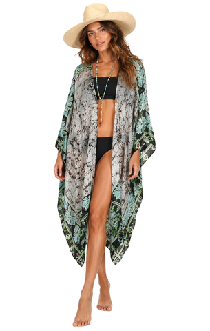 Knee Length Open Front Silk Kaftan - Multi Batik