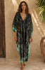 Long Silk V-neck Kaftan - Forest Tie Dye