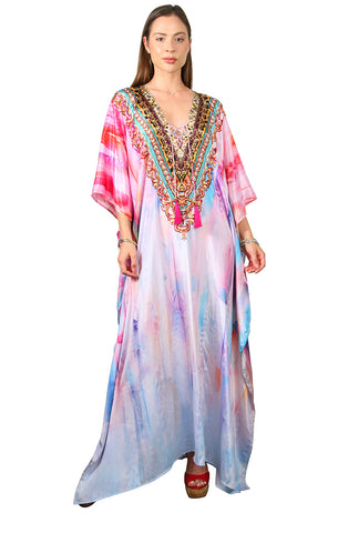 Pastel Feather - Lace Up Kaftan