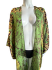 Long High Low Open Front Silk Kaftan - Green Batik