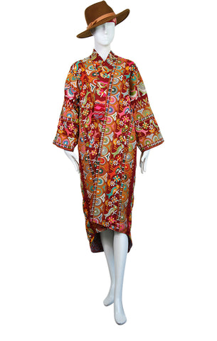 Embroidered Gypset Coat - Brick Red