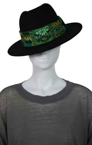Fedora Hat - Black w Green
