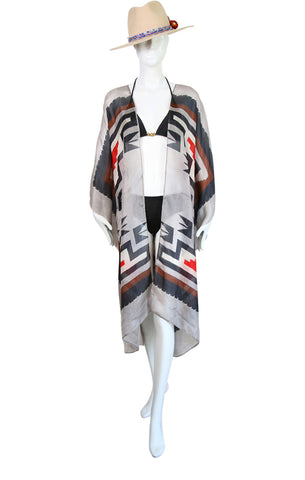 Knee Length Open Front Silk Kaftan - Tahoe