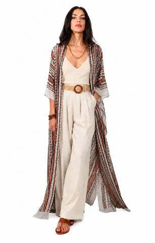 Long Open Front Silk Kaftan - Nola