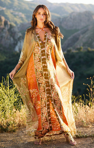 Floor Long Open Front Silk Kaftan