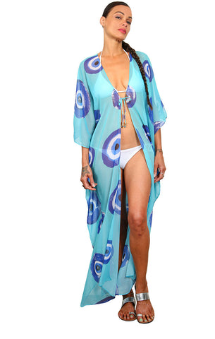 Evil Eye / Aqua  - Side Drape Kaftan