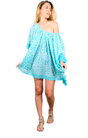 Sand Fossil Ruffle Dress - Seafoam