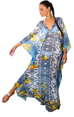 Lemon Tile - Slit Maxi Poncho