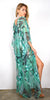 Green Feather - Slit Maxi Poncho