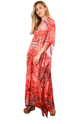 Sand Fossil Ruffle Dress - Red