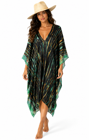 3/4 Long Silk Charmeuse V-Neck Kaftan