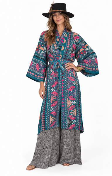 Embroidered Gypset Coat - Teal