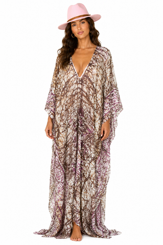 Long V-Neck Cover Up Kaftan - Batik