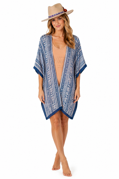 Knee Length Open Front Silk Ikat Kaftan