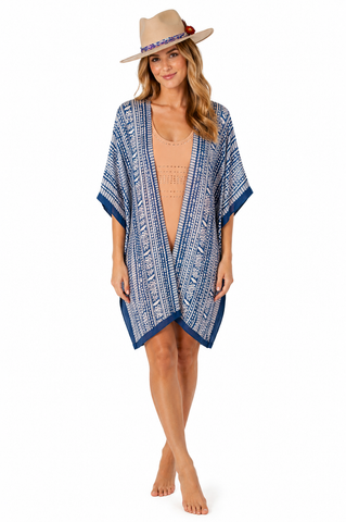 Knee Length Open Front Silk Ikat Kaftan