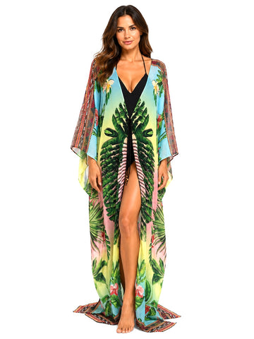 Long Open Front Kaftan - Ombre Palm
