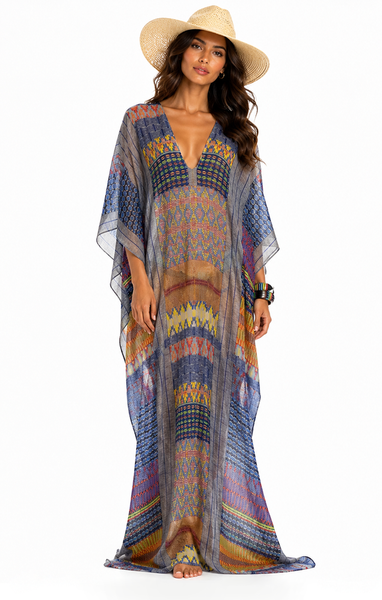Long Nomadic Mosaic V-Neck Kaftan