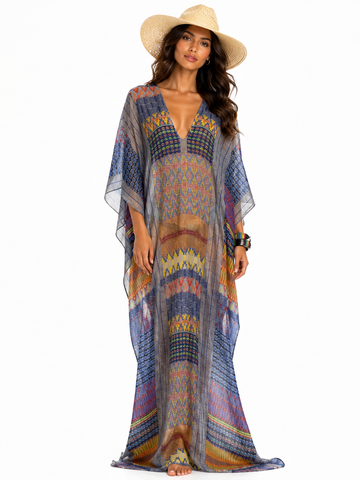 Long Nomadic Mosaic V-Neck Kaftan
