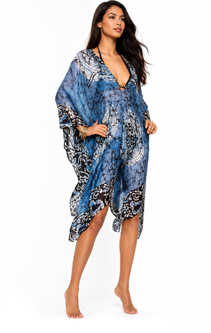 Petite Cover Up Poncho - Blue Batik