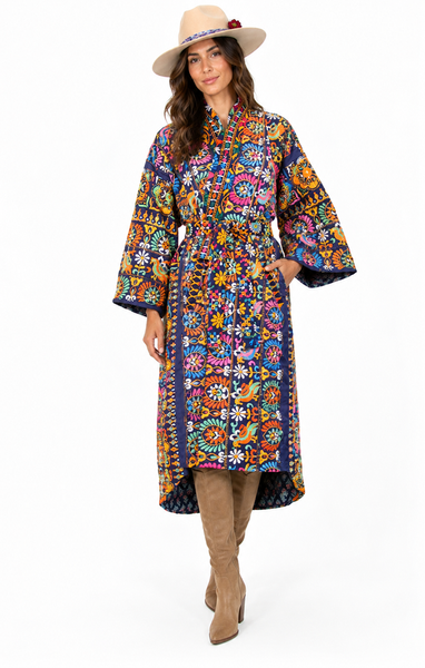 Embroidered Gypset Coat - Navy