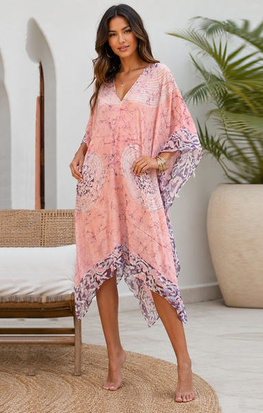 Cover Up Poncho - L Pink Batik