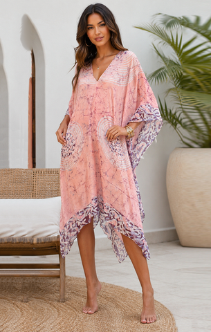 Cover Up Poncho - L Pink Batik