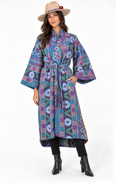 Embroidered Gypset Coat - Teal Multi