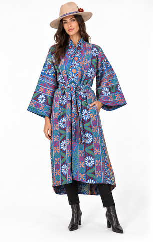 Embroidered Gypset Coat - Teal Multi