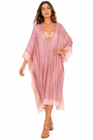 3/4 Long Silk V-Neck Kaftan