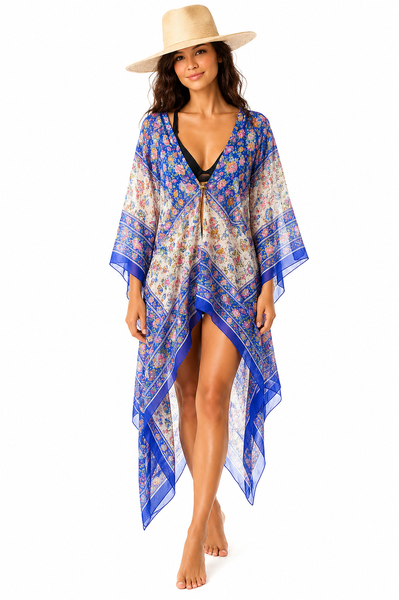 Knee Length High Low Open Front Silk Kaftan