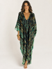 Long Silk V-neck Kaftan - Forest Tie Dye