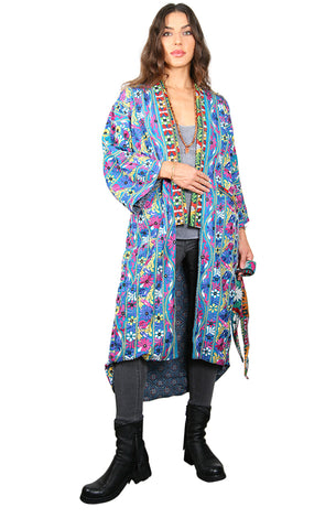 Mirrored/Teal - Vintage Kimono Coat