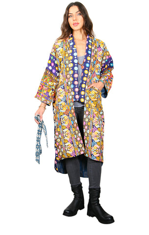 Mirrored/Navy - Vintage Kimono Coat