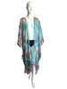 3/4 Long Open Front Silk Kaftan - Aqua batik