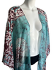 3/4 Long Open Front Silk Kaftan - Aqua batik