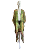 Long High Low Open Front Silk Kaftan - Green Batik