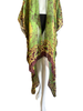 Long High Low Open Front Silk Kaftan - Green Batik