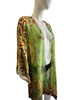 Long High Low Open Front Silk Kaftan - Green Batik