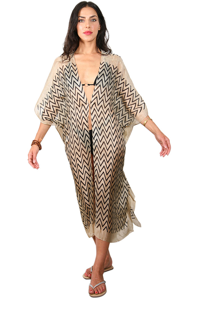 silk kaftan dress 3/4 Long Open Front Silk Kaftan