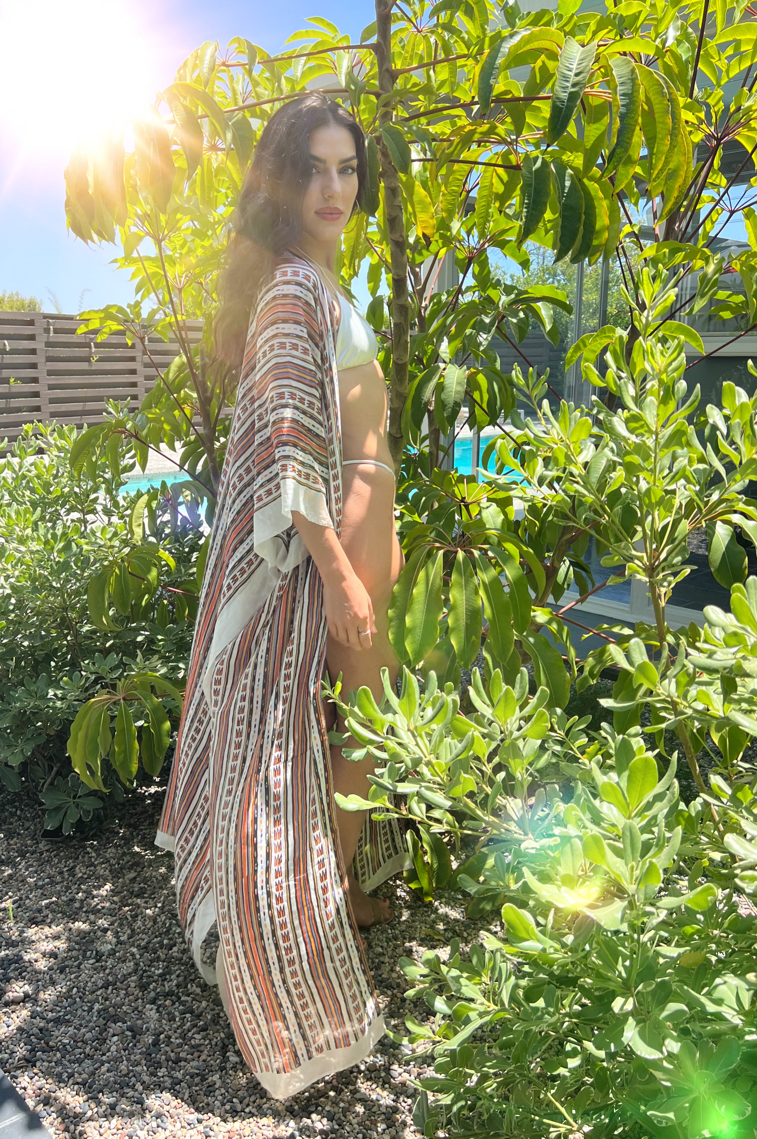 Long Open Front Silk Kaftan - Nola Long Open Front Silk Kaftan - Nola