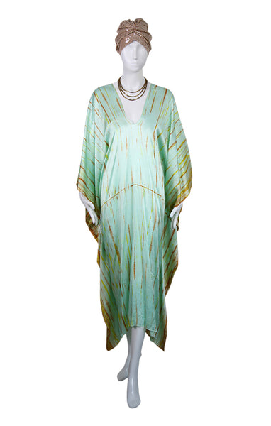 3/4 Long Silk V-Neck Kaftan - Aqua