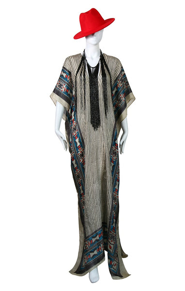 Long Silk V-Neck Kaftan - Trigon