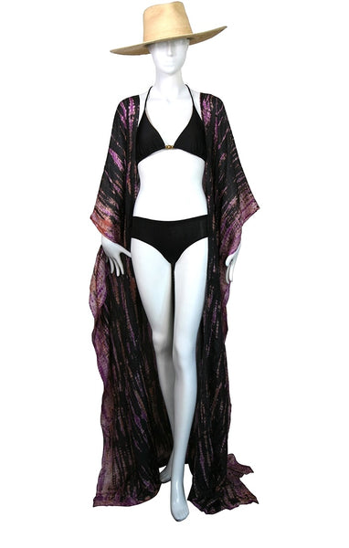 Floor Long Open Front Silk Kaftan - Tie Dye