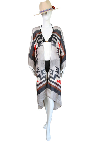 Knee Length Open Front Silk Kaftan - Tahoe