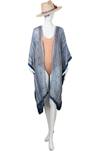 Knee Length Open Front Silk Ikat Kaftan