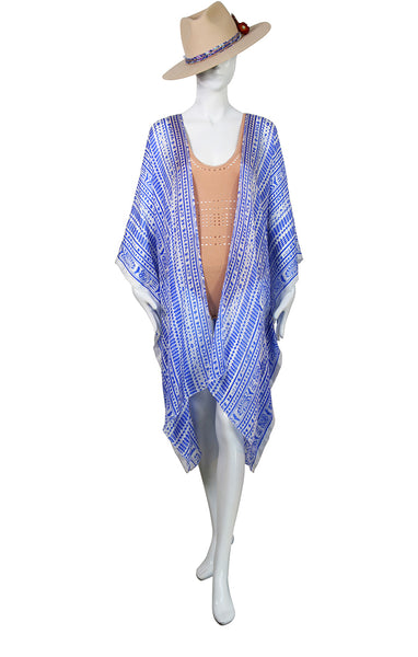 Knee Length Open Front Silk Ikat Kaftan