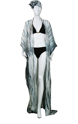 Floor Long Open Front Silk Tie Dye Kaftan