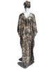 Floor Long Open Front Silk Kaftan - White/Blk Batik