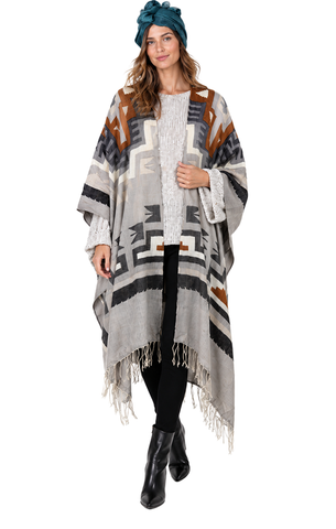 Geo Africana Wool Regular Poncho - Brown/Black
