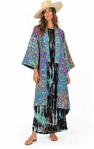 Embroidered Gypset Coat - Teal Multi